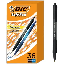 BIC® SoftFeel Retractable Ballpoint Pens, Medium Point, 1.0 mm, Assorted Barrels, Assorted Ink Colors, Box Of 36