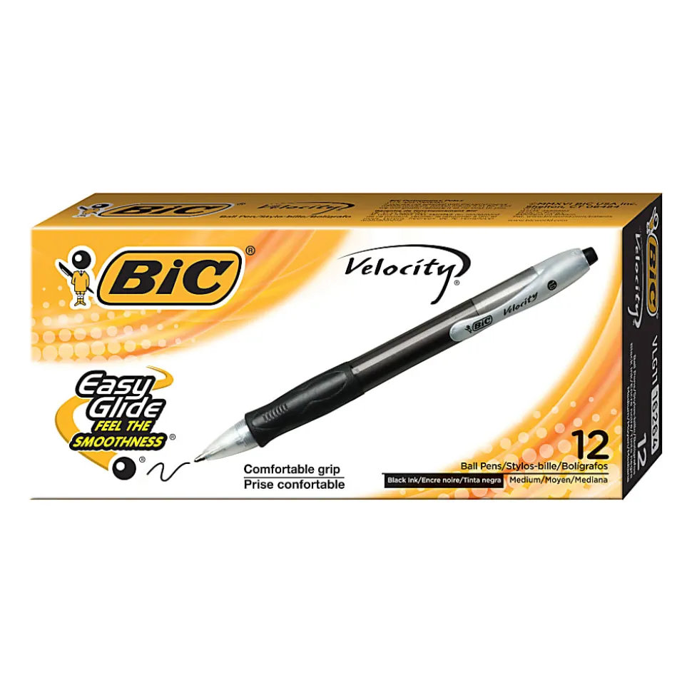 BIC® Velocity® Retractable Ballpoint Pens, Medium Point, 1.0 mm, Assorted Barrels, Black Ink, Pack Of 12