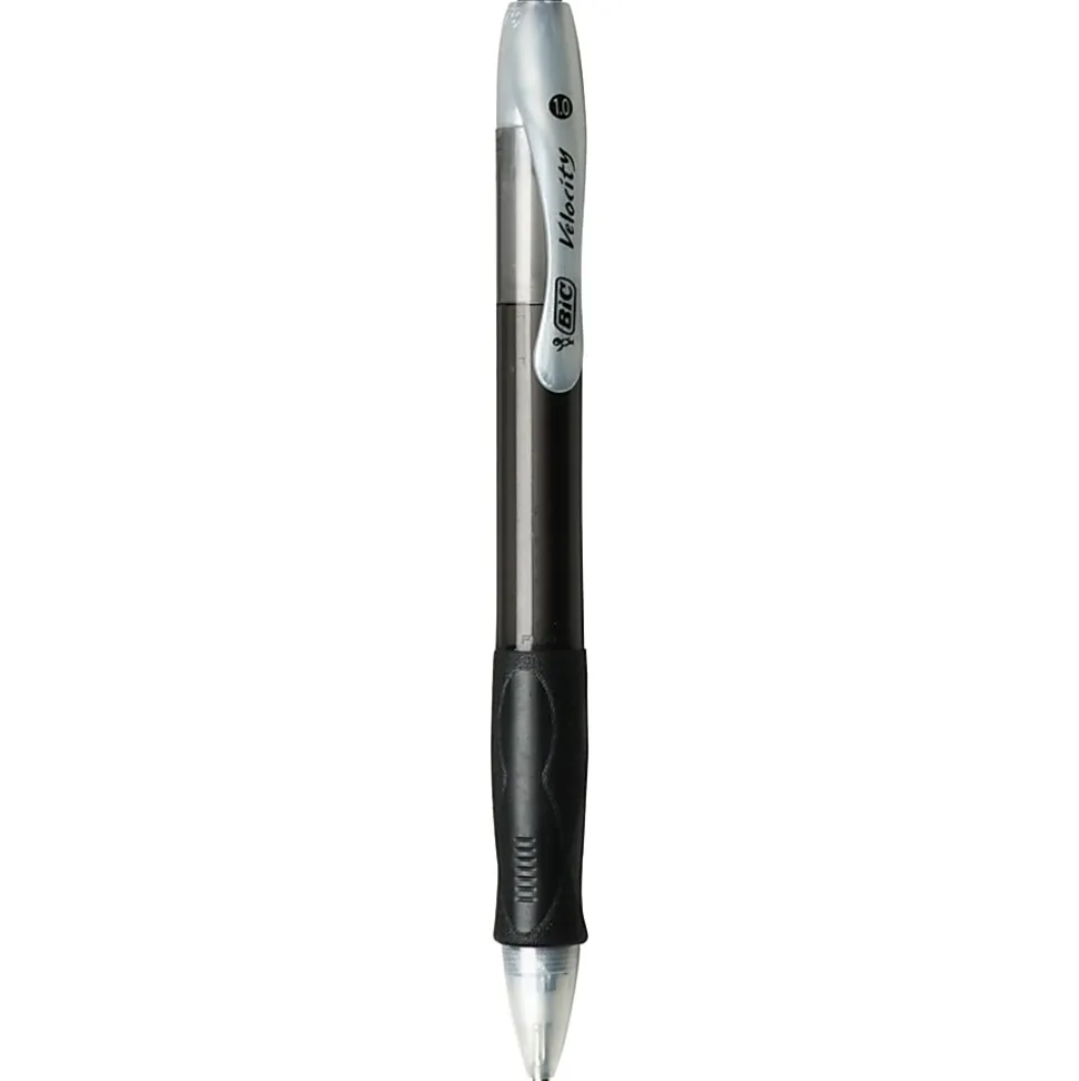 BIC® Velocity® Retractable Ballpoint Pens, Medium Point, 1.0 mm, Assorted Barrels, Black Ink, Pack Of 12