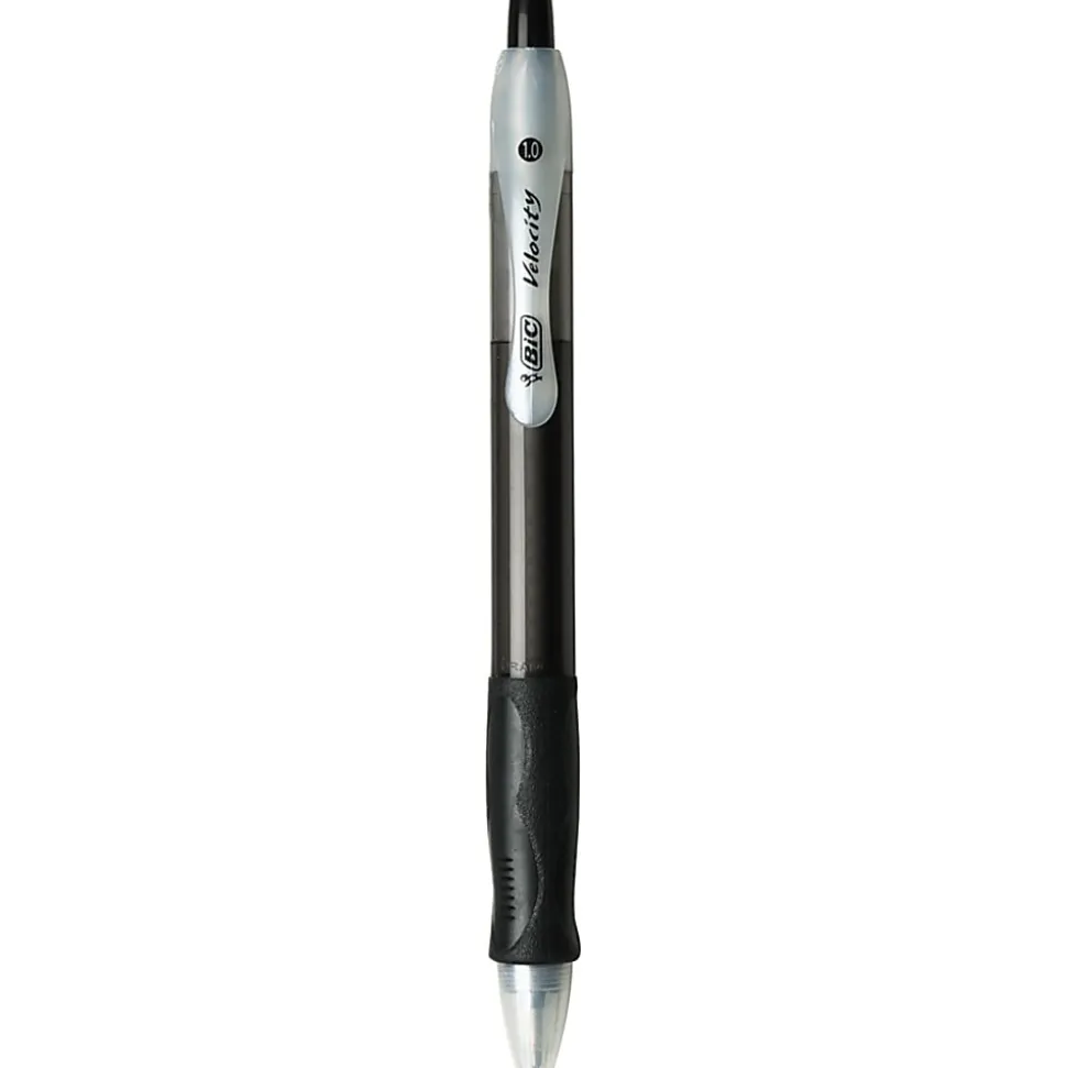 BIC® Velocity® Retractable Ballpoint Pens, Medium Point, 1.0 mm, Assorted Barrels, Black Ink, Pack Of 12
