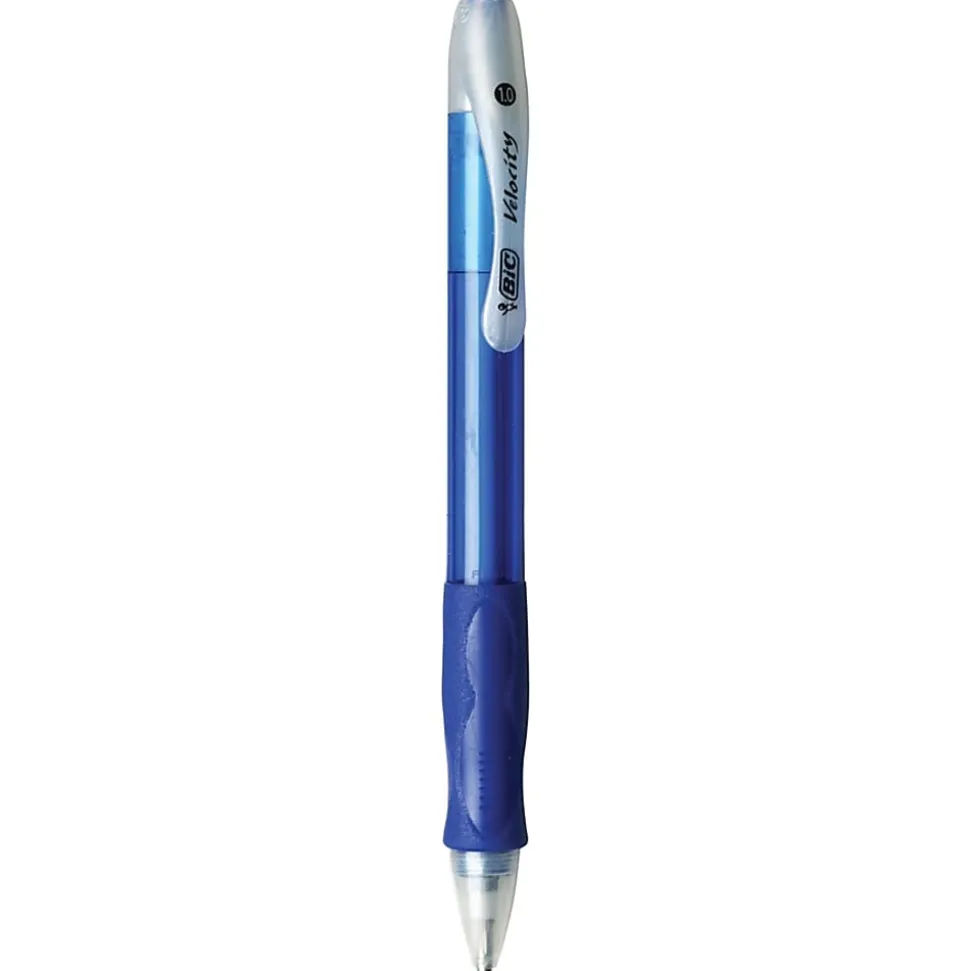 BIC® Velocity® Retractable Ballpoint Pens, Medium Point, 1.0 mm, Assorted Barrels, Blue Ink, Pack Of 12