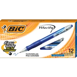 BIC® Velocity® Retractable Ballpoint Pens, Medium Point, 1.0 mm, Assorted Barrels, Blue Ink, Pack Of 12