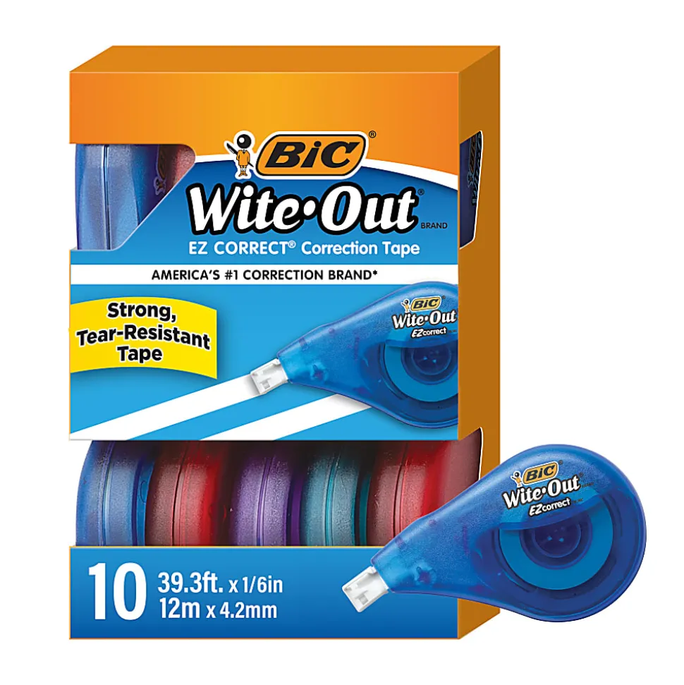 BIC Wite-Out Brand EZ Correct Correction Tape, 3/16" x 471-3/16", White, Pack Of 10 Cartridges