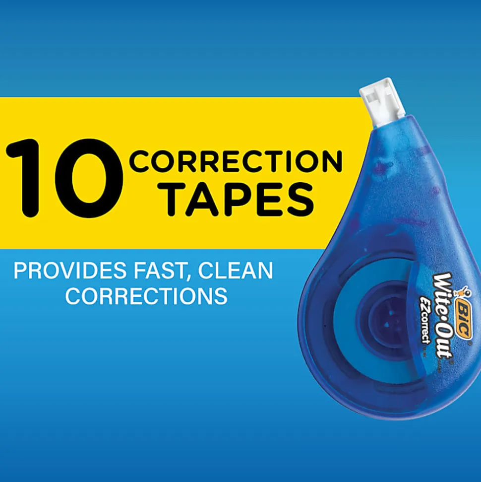 BIC Wite-Out Brand EZ Correct Correction Tape, 3/16" x 471-3/16", White, Pack Of 10 Cartridges