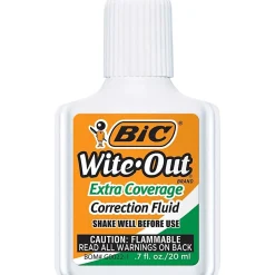 BIC Wite-Out Extra Coverage Correction Fluid, 20 mL Bottles, White, Pack Of 2