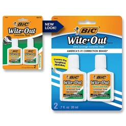BIC Wite-Out Extra Coverage Correction Fluid, 20 mL Bottles, White, Pack Of 2