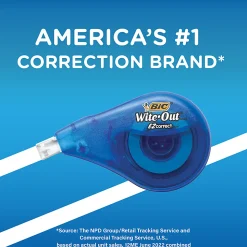 BIC Wite-Out EZ Correct Correction Tape, White, No Dry Time, Tear Resistant Tape, 2-Count