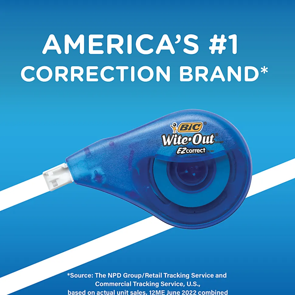 BIC Wite-Out EZ Correct Correction Tape, White, No Dry Time, Tear Resistant Tape, 2-Count