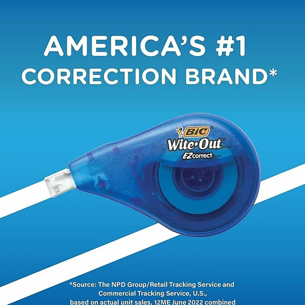 BIC Wite-Out EZ Correct Correction Tape, White, No Dry Time, Tear Resistant Tape, 4-Count