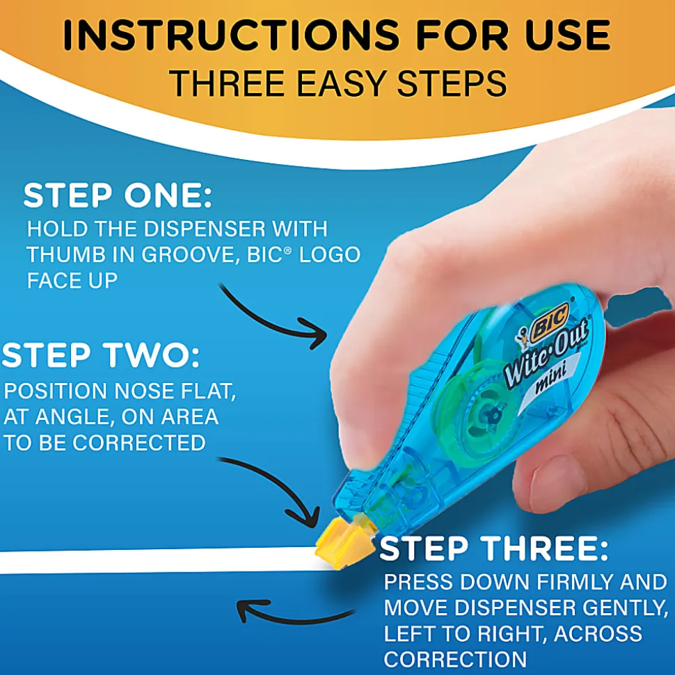 BIC Wite-Out Mini Correction Tape, White, No Dry Time, Long Lasting, 12-Count