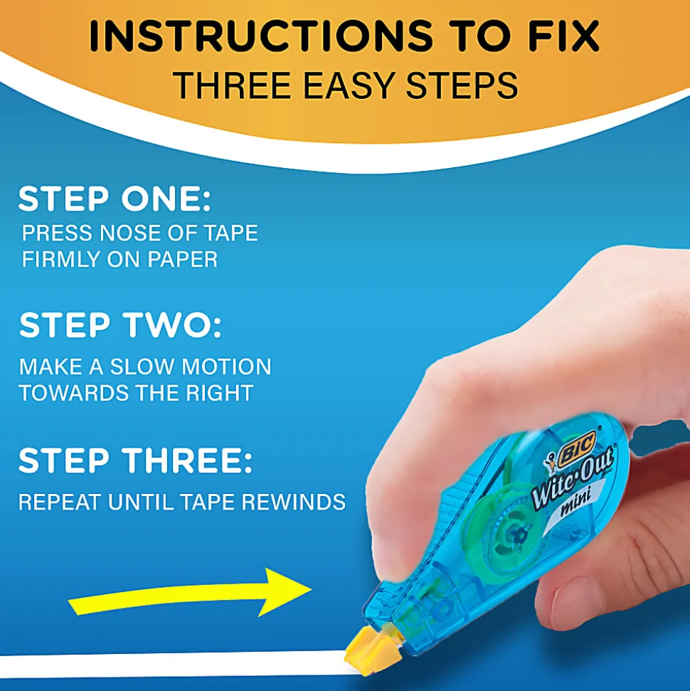 BIC Wite-Out Mini Correction Tape, White, No Dry Time, Long Lasting, 12-Count