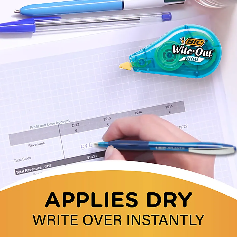 BIC Wite-Out Mini Correction Tape, White, No Dry Time, Long Lasting, 12-Count