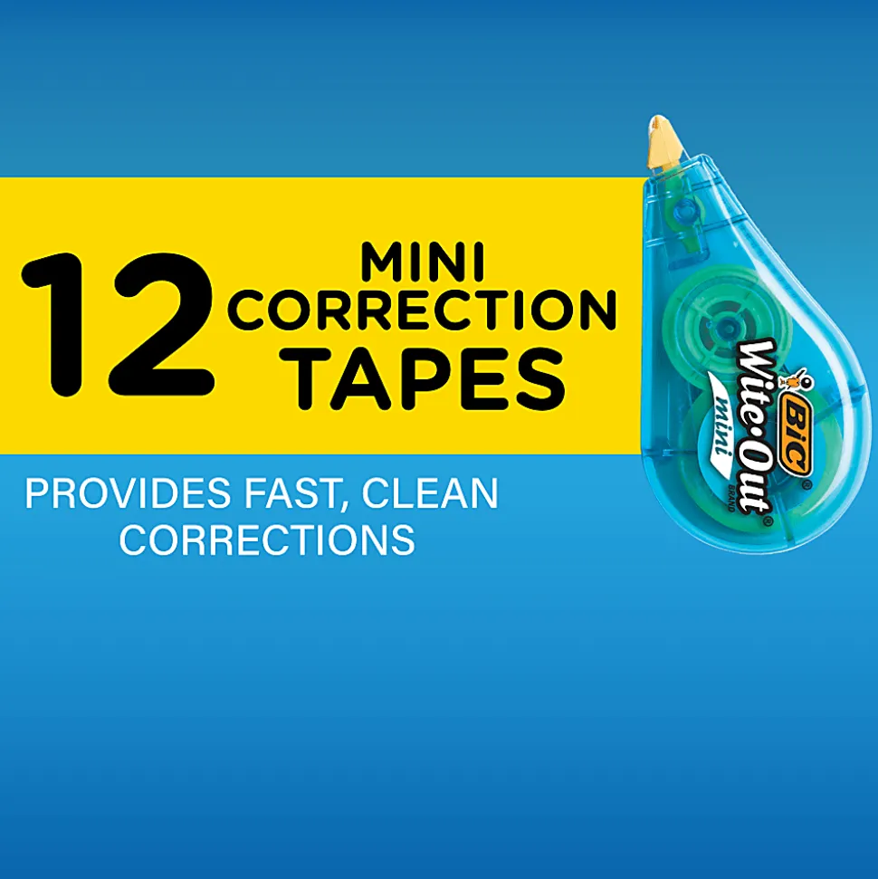 BIC Wite-Out Mini Correction Tape, White, No Dry Time, Long Lasting, 12-Count