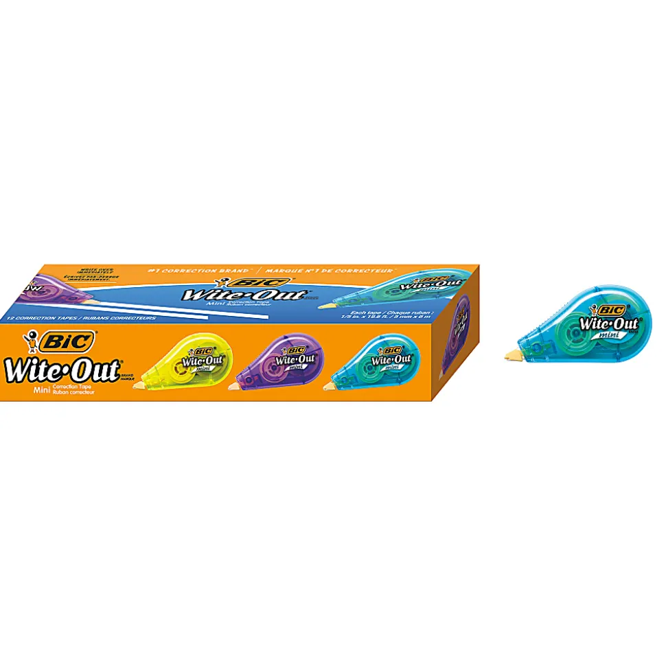 BIC Wite-Out Mini Correction Tape, White, No Dry Time, Long Lasting, 12-Count
