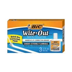BIC® Wite-Out® Quick Dry Correction Fluid With Foam Applicator, White, Pack Of 3