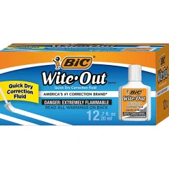 BIC Wite-Out Quick Dry Correction Fluid With Foam Applicator, White, Pack Of 12