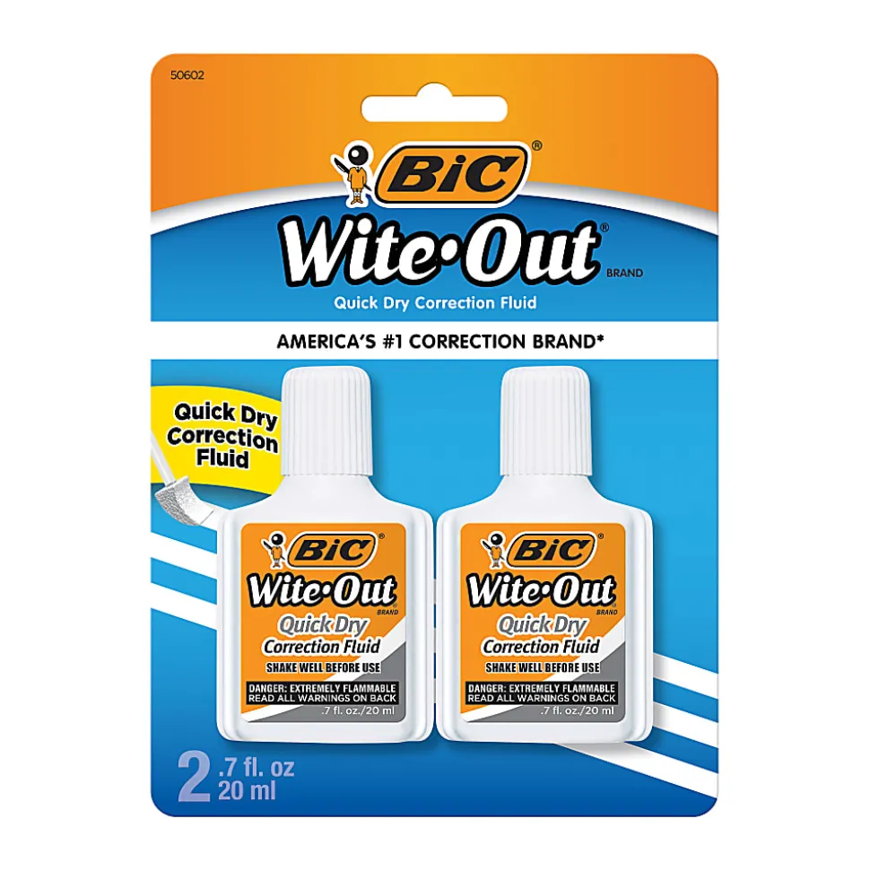 BIC Wite-Out Quick-Dry Correction Fluid, 20 mL Bottles, White, Pack Of 2