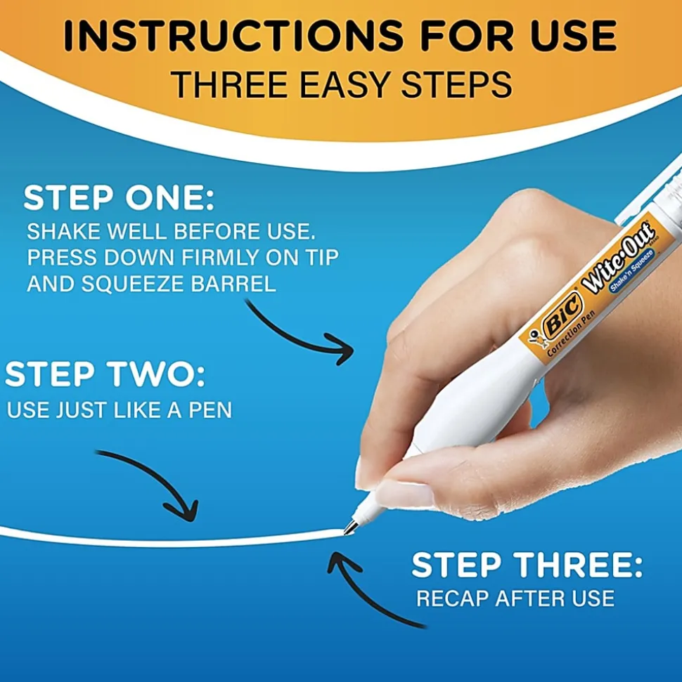 BIC Wite-Out Shake 'N Squeeze Correction Pen - Pen Applicator - 8 mL - White - Fast-drying - 12 / Box