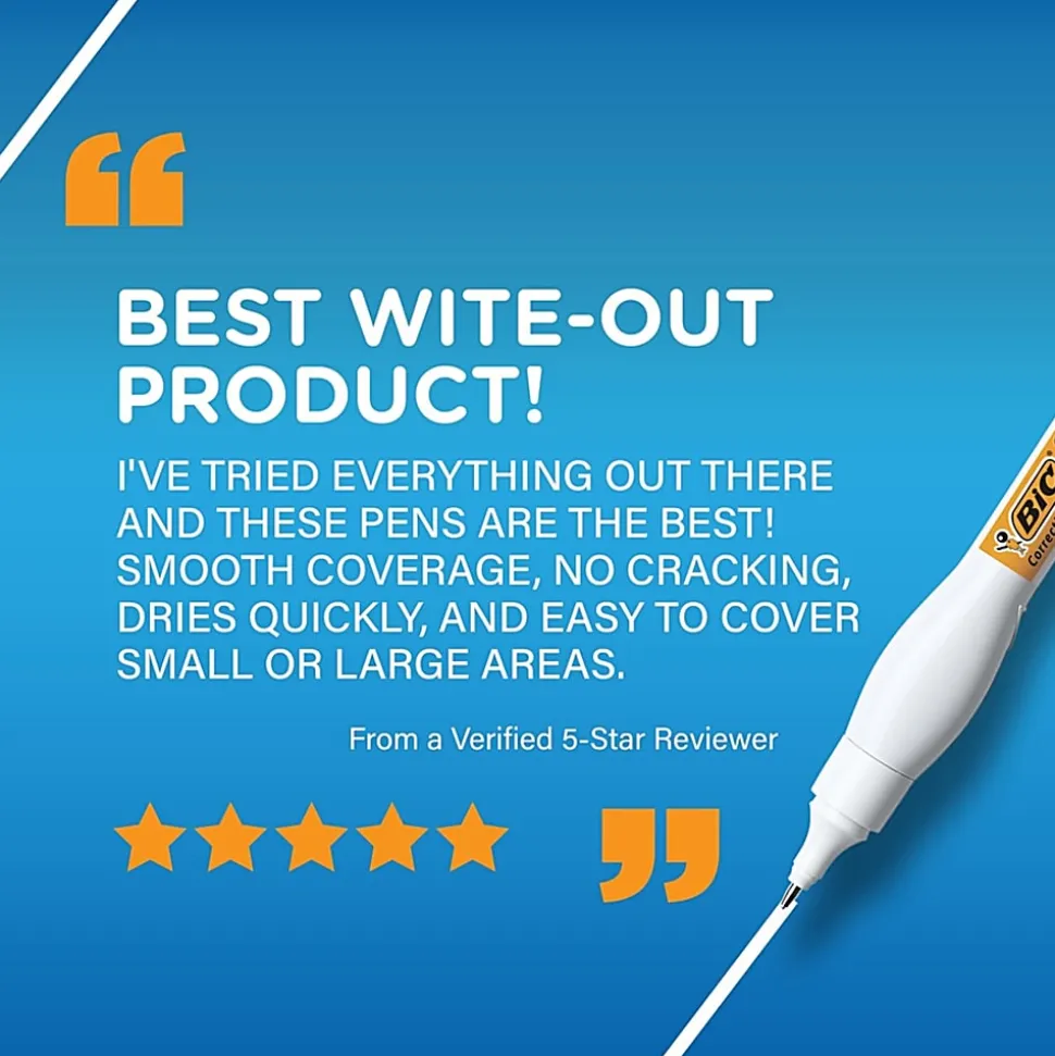 BIC Wite-Out Shake 'N Squeeze Correction Pen - Pen Applicator - 8 mL - White - Fast-drying - 12 / Box
