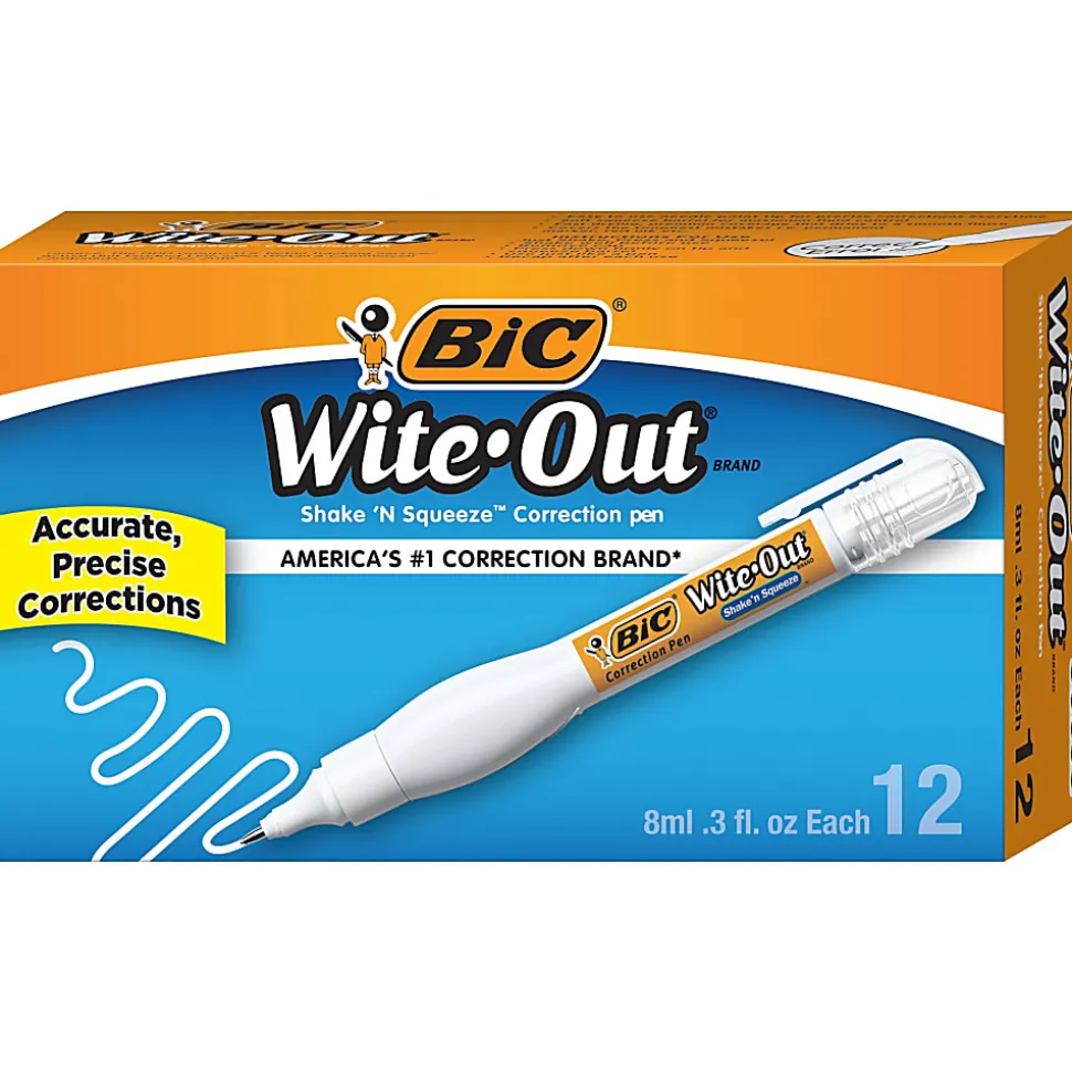 BIC Wite-Out Shake 'N Squeeze Correction Pen - Pen Applicator - 8 mL - White - Fast-drying - 12 / Box