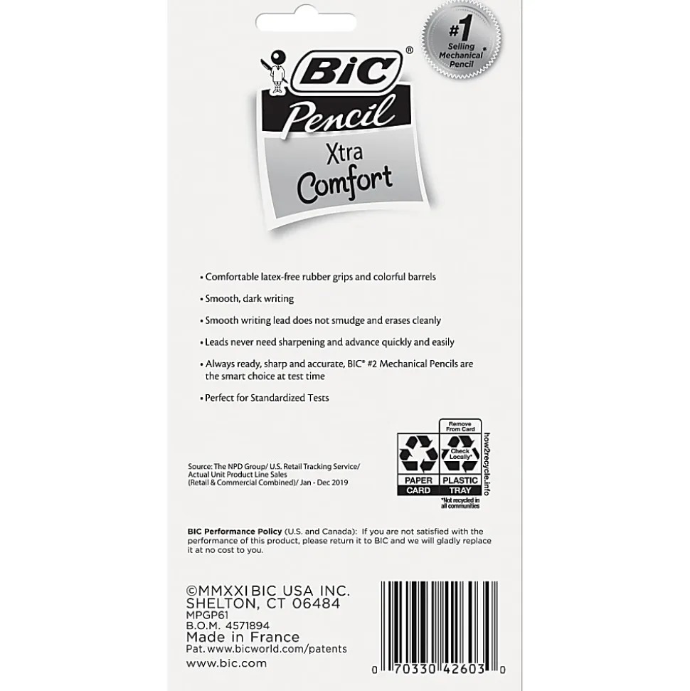 BIC Xtra Comfort Mechanical Pencils, 0.7 mm, Assorted Barrel Colors, Pack Of 6