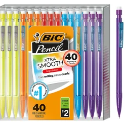 BIC Xtra Smooth Mechanical Pencils, Bright Edition, No. 2, Medium Point, 0.7 mm, Assorted Bright Barrels, Pack Of 40 Pencils