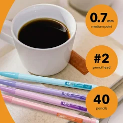 BICĀ® Xtra-Smooth Mechanical Pencils, Medium Point, 0.7 mm, #2 Lead, Assorted Pastel Barrel Colors, Pack Of 40 Pencils