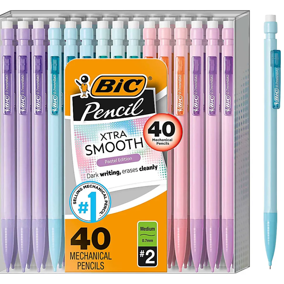 BIC® Xtra-Smooth Mechanical Pencils, Medium Point, 0.7 mm, #2 Lead, Assorted Pastel Barrel Colors, Pack Of 40 Pencils