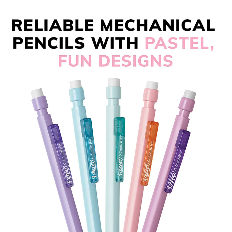 BIC® Xtra-Smooth Mechanical Pencils, Medium Point, 0.7 mm, #2 Lead, Assorted Pastel Barrel Colors, Pack Of 24 Pencils
