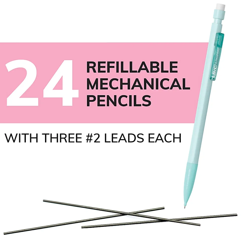 BIC® Xtra-Smooth Mechanical Pencils, Medium Point, 0.7 mm, #2 Lead, Assorted Pastel Barrel Colors, Pack Of 24 Pencils
