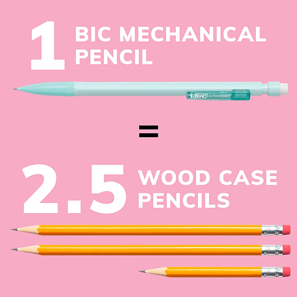 BIC® Xtra-Smooth Mechanical Pencils, Medium Point, 0.7 mm, #2 Lead, Assorted Pastel Barrel Colors, Pack Of 24 Pencils