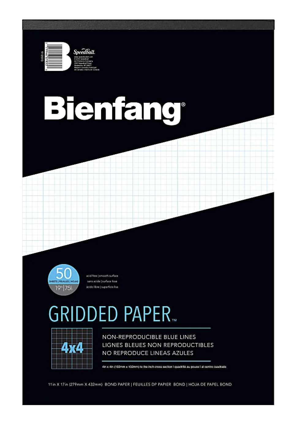 Bienfang® Gridded Paper™ Pad, 11" x 17", 50 Sheets, White/Blue