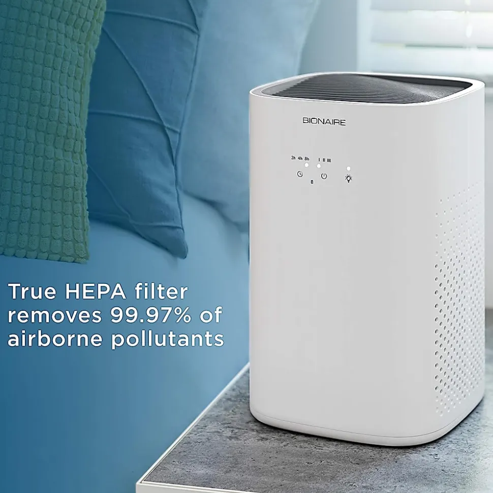 Bionaire 360 True HEPA 3-Stage Filtration Air Purifier With Timer And Nightlight, 155 Sq. Ft. Coverage, 8-1/4” x 12-3/4”