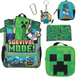 Bioworld Minecraft 6-Piece Backpack Set, Green, Total Qty 1