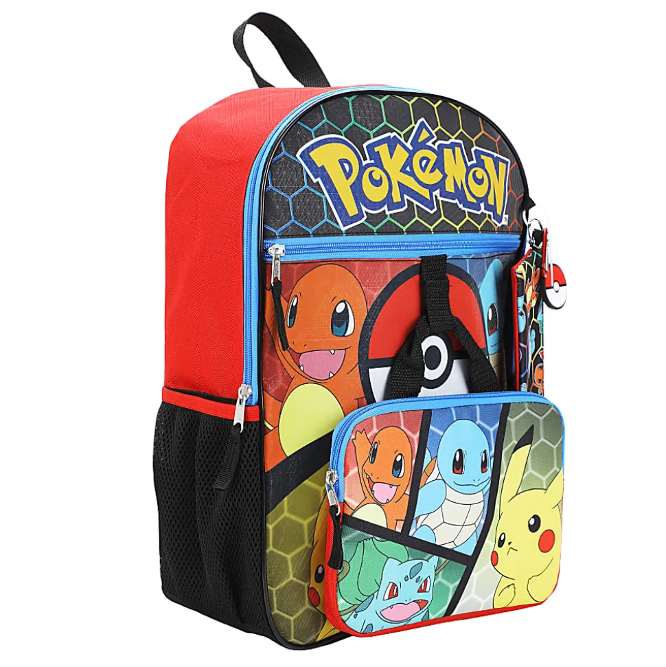 Bioworld Pokémon Starter Characters 5-Piece Backpack Set, Red