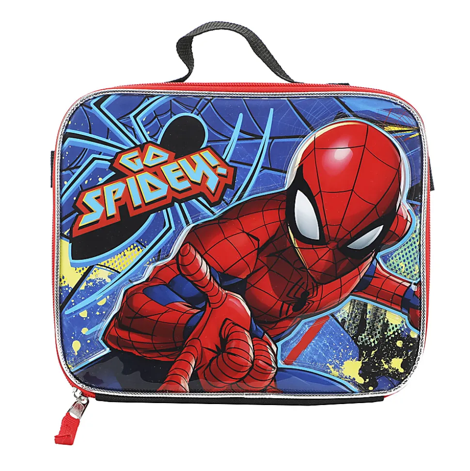 Bioworld Spiderman Backpack With Lunch Bag, Utility Case, Key Chain And Water Bottle, Multicolor