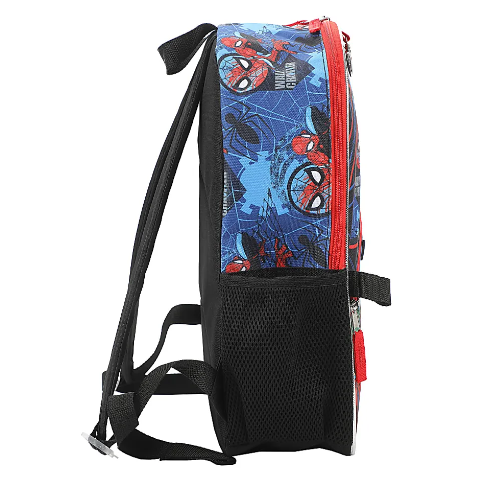 Bioworld Spiderman Backpack With Lunch Bag, Utility Case, Key Chain And Water Bottle, Multicolor