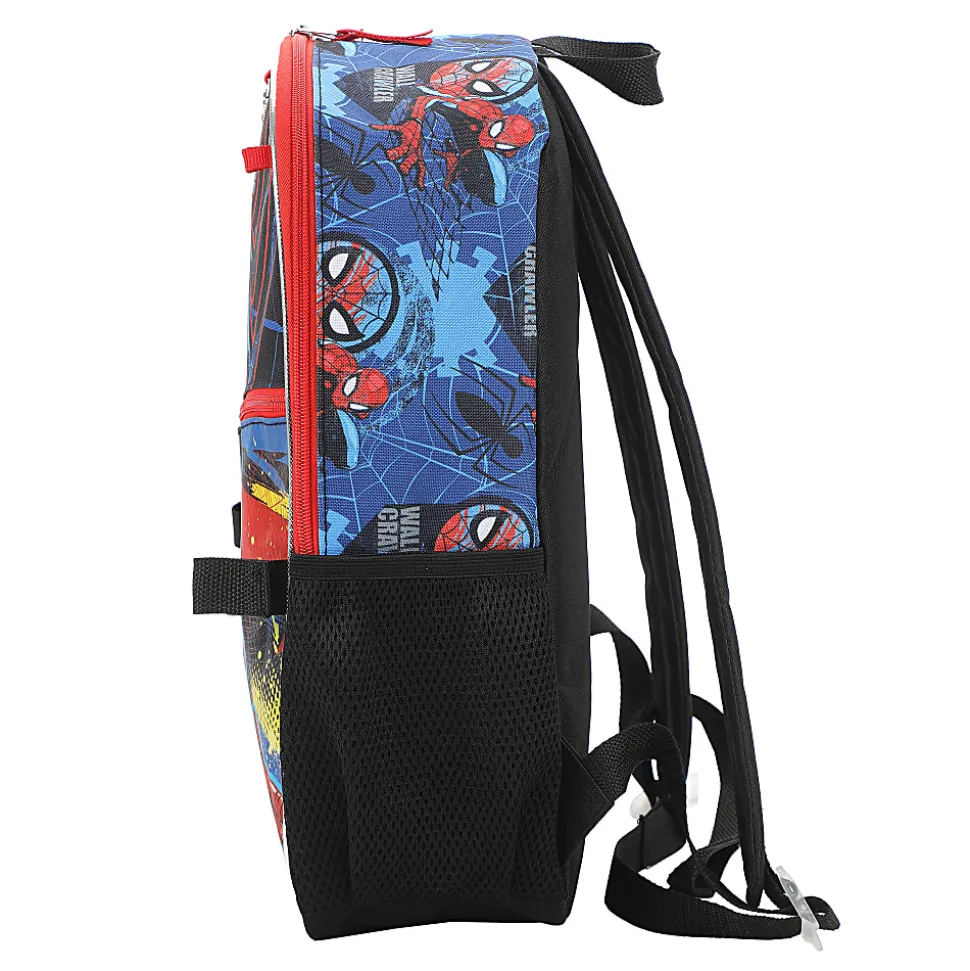 Bioworld Spiderman Backpack With Lunch Bag, Utility Case, Key Chain And Water Bottle, Multicolor