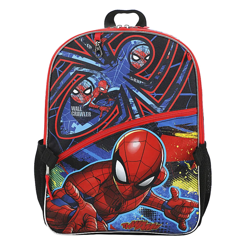 Bioworld Spiderman Backpack With Lunch Bag, Utility Case, Key Chain And Water Bottle, Multicolor