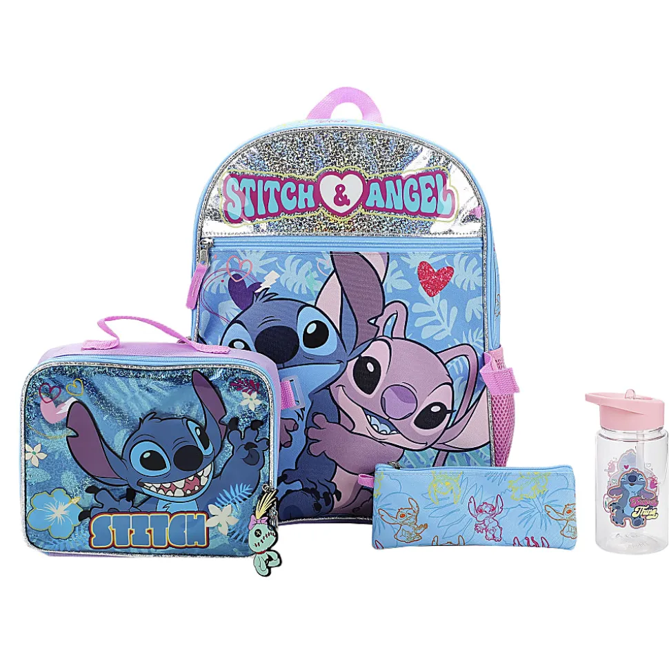 Bioworld Stitch Backpack With Lunch Bag/Key Chain/Water Bottle/Carabiner, Multicolor