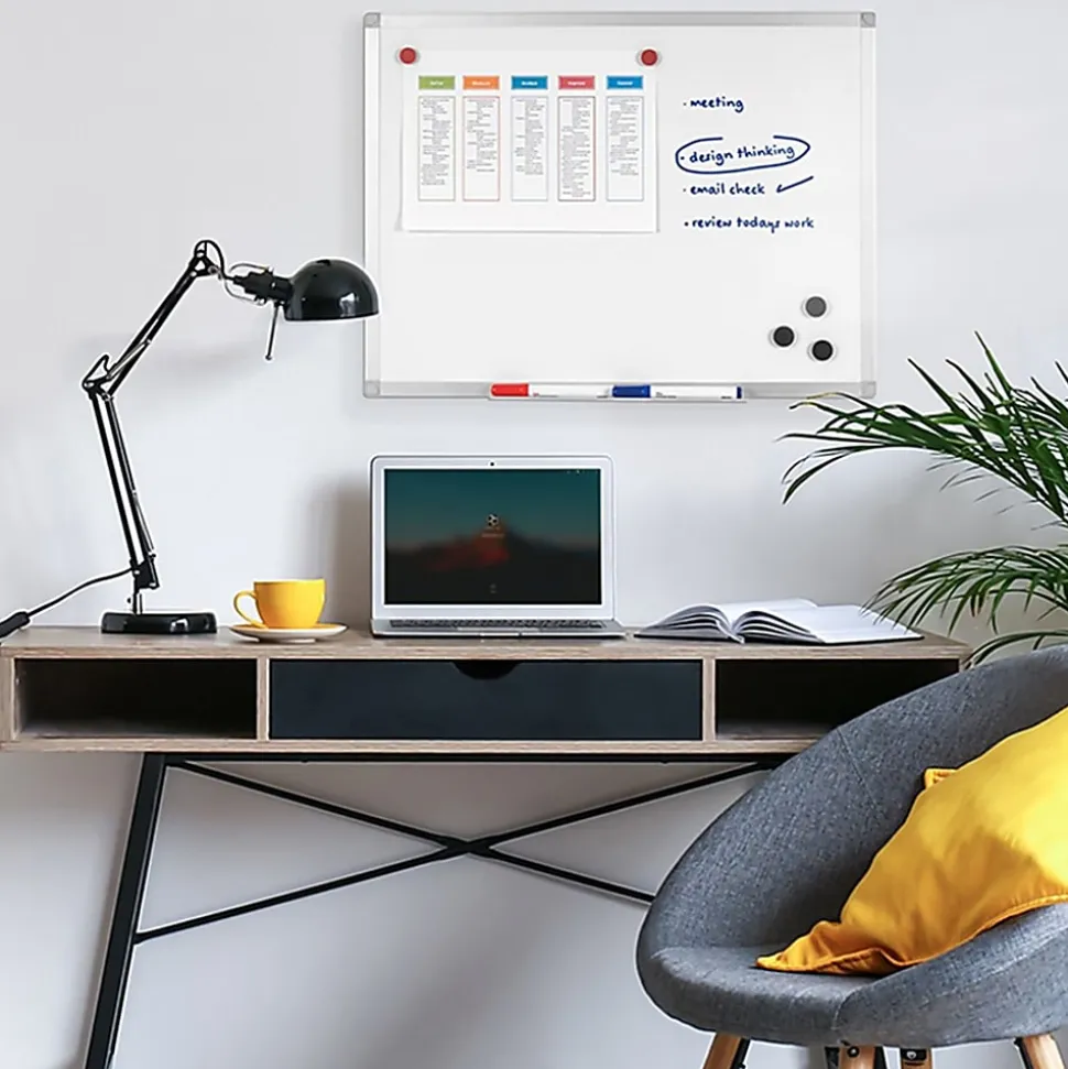 Bi silque Ayda Magnetic Dry-Erase Porcelain Whiteboard, 18" x 24", Aluminum Frame With Silver Finish