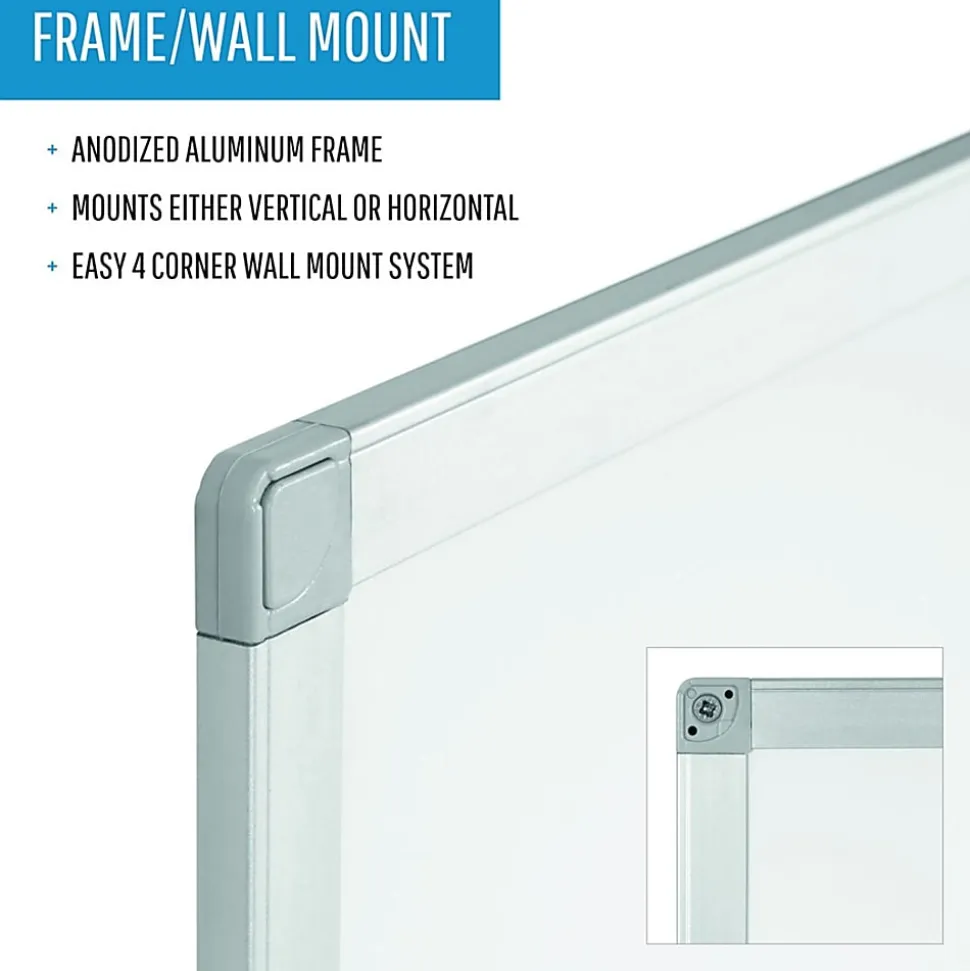 Bi silque Ayda Magnetic Dry-Erase Porcelain Whiteboard, 18" x 24", Aluminum Frame With Silver Finish