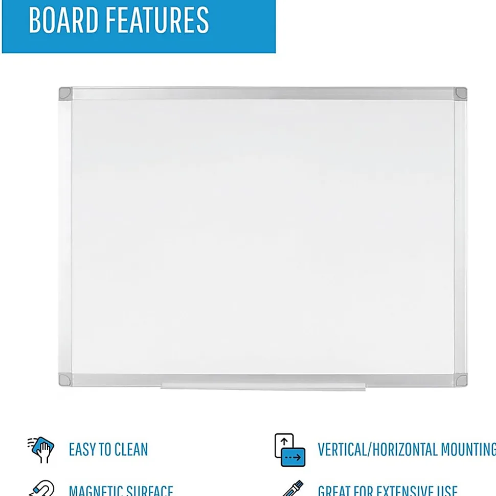 Bi-silque Ayda Porcelain Magnetic Dry-Erase Board, 24" x 36", White, Aluminum Frame