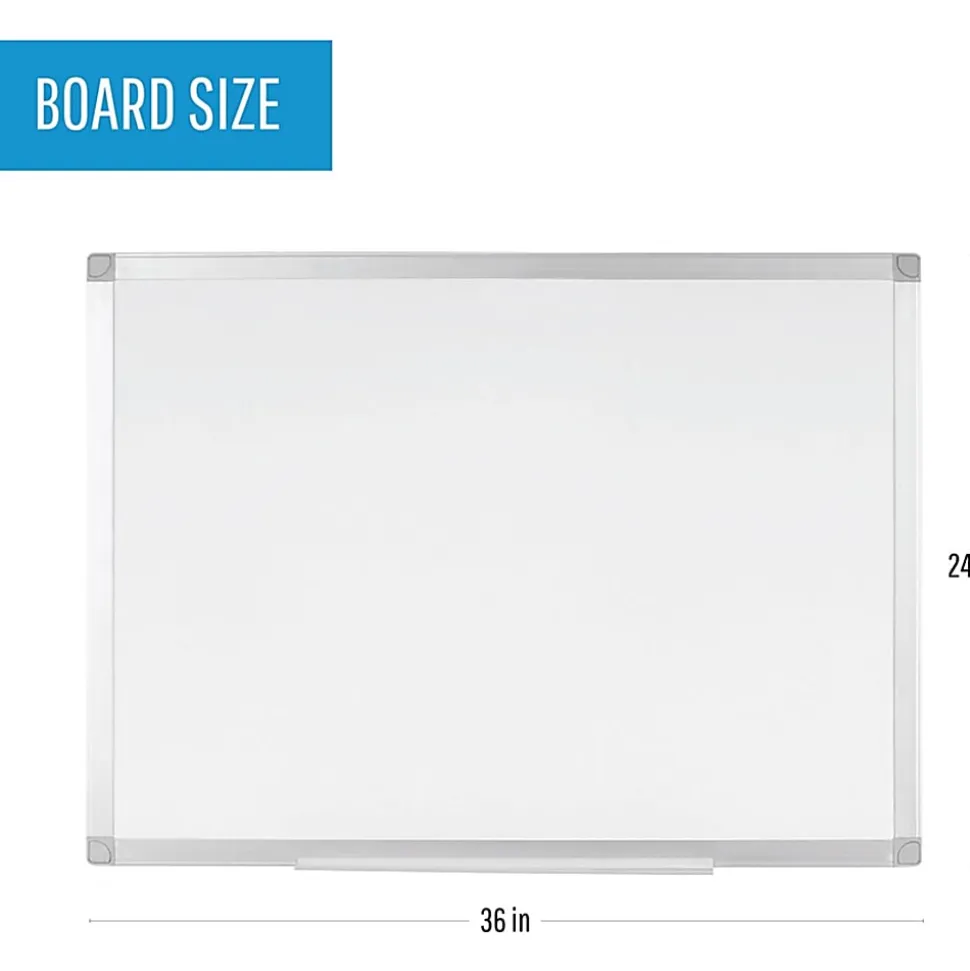 Bi-silque Ayda Porcelain Magnetic Dry-Erase Board, 24" x 36", White, Aluminum Frame