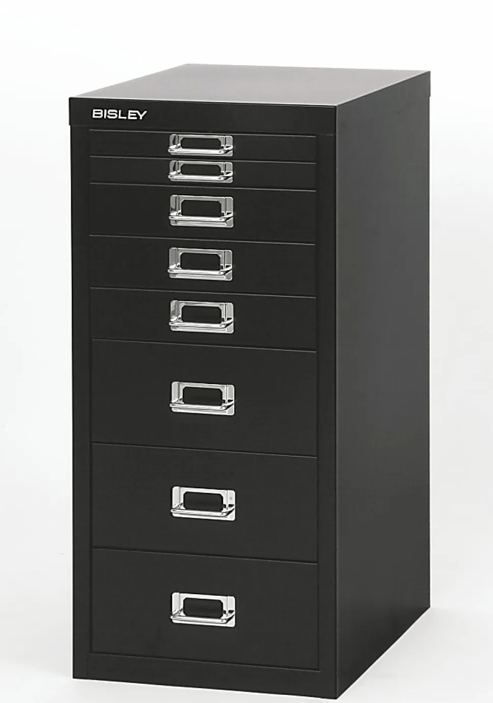 Bisley 15"D Vertical 8-Drawer Under-Desk File Cabinet, Black