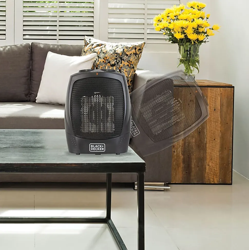 Black+Decker BHDC201 1,500-Watt Personal Ceramic Heater, 9-1/4”H x 7-5/16”W x 6-5/16”D, Black