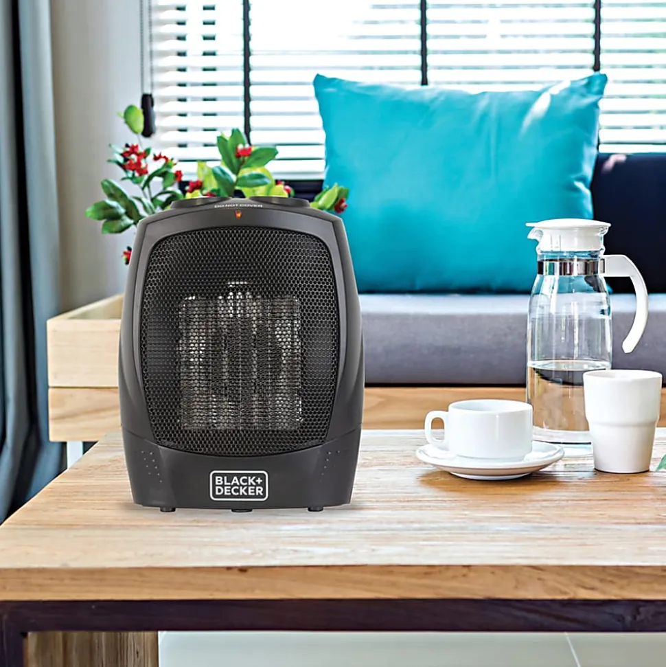 Black+Decker BHDC201 1,500-Watt Personal Ceramic Heater, 9-1/4”H x 7-5/16”W x 6-5/16”D, Black