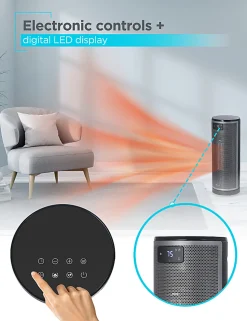 Black+Decker Ceramic Oscillating 1,500W Tower Heater With Remote Control, 15-13/16”H x 6”W x 6-1/8”D, Black