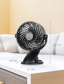 Black+Decker 4" Convertible Cooling Clip Fans, 6-5/16”H x 5-1/8”W x 3-15/16”D, Black, Set Of 2 Fans