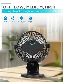 Black+Decker 4" Convertible Cooling Clip Fans, 6-5/16”H x 5-1/8”W x 3-15/16”D, Black, Set Of 2 Fans